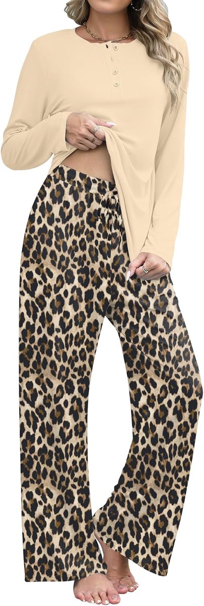 Damespyjama-set met lange mouwen en pyjamabroek, loungewear set