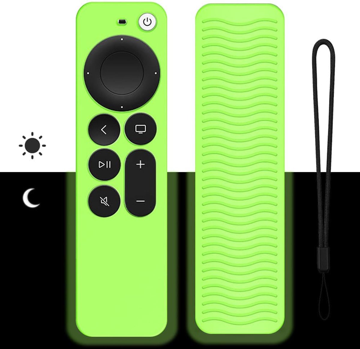 Afstandsbediening hoes compatibel met Apple TV 4K Siri Remote 3e generatie (2022) en 2e generatie (2021), antislip siliconen beschermhoes, afstandsbedieningshoes voor tv-accessoires (groen licht)