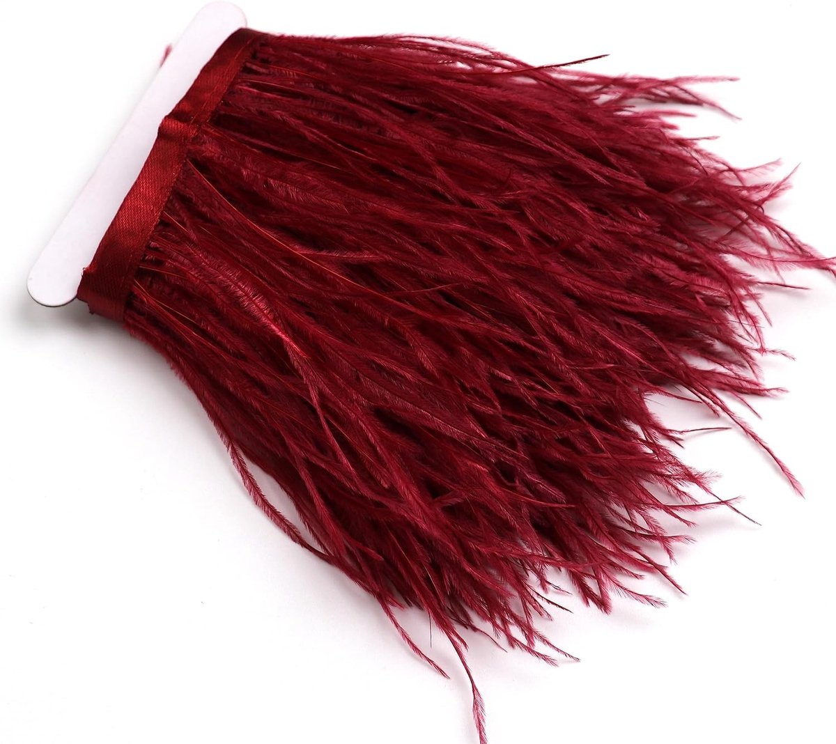 1 m, bordeauxrood, struisvogelveren, franjes met satijnen lint, voor jurken, naaien, knutselen, kostuums, decoratieverpakking