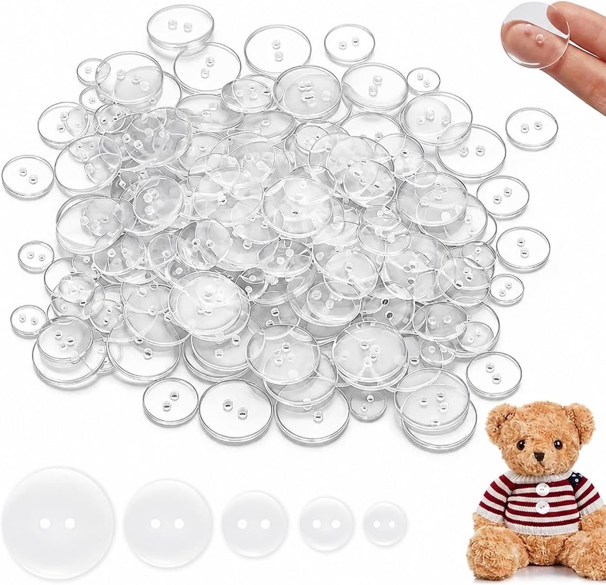 Knopen set 10-25mm ronde 2-gaats naaiknopen voor kleding reparatie, handwerk en DIY projecten, duurzame heldere kunststof knopen
