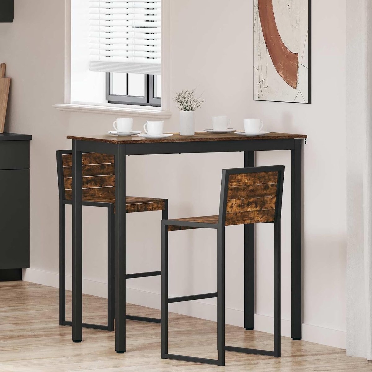 Eettafel van hout met rechthoekig meubel, tafelblad voor keuken en eetkamer, stabiel design met metalen poten en eenvoudige montage