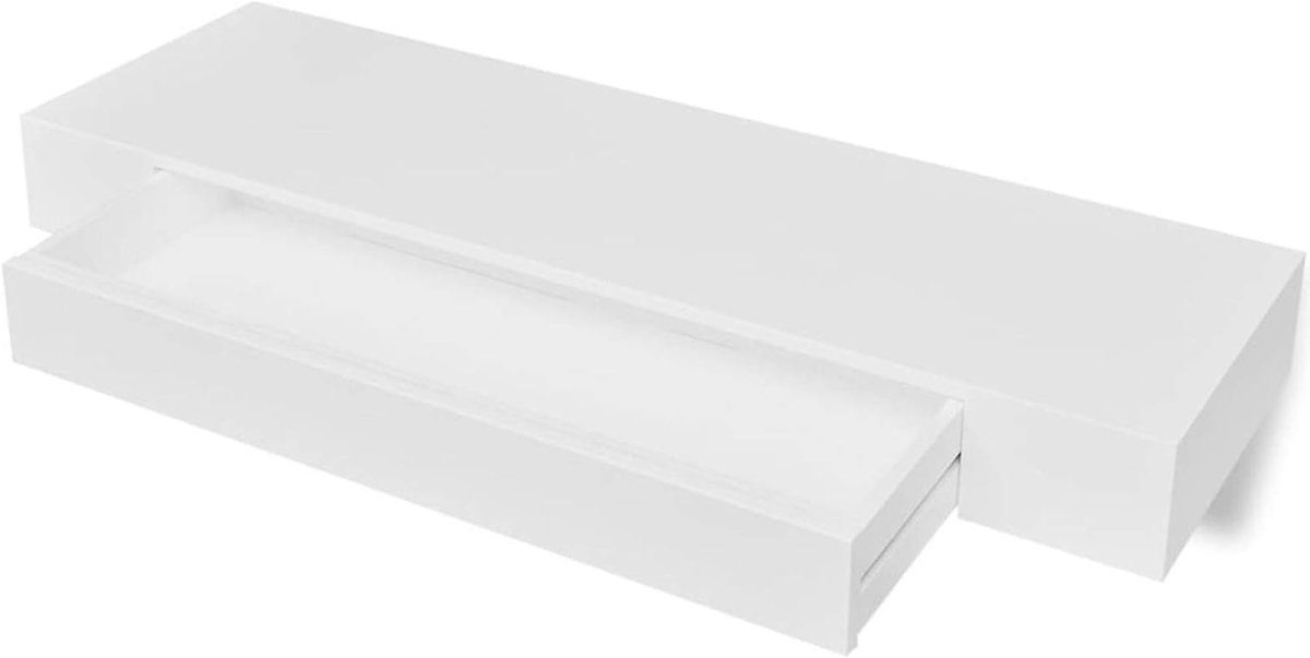Modern wandrek met lade van MDF, wit, wandrek met witte lade, boekenkast van pot, entreeplank