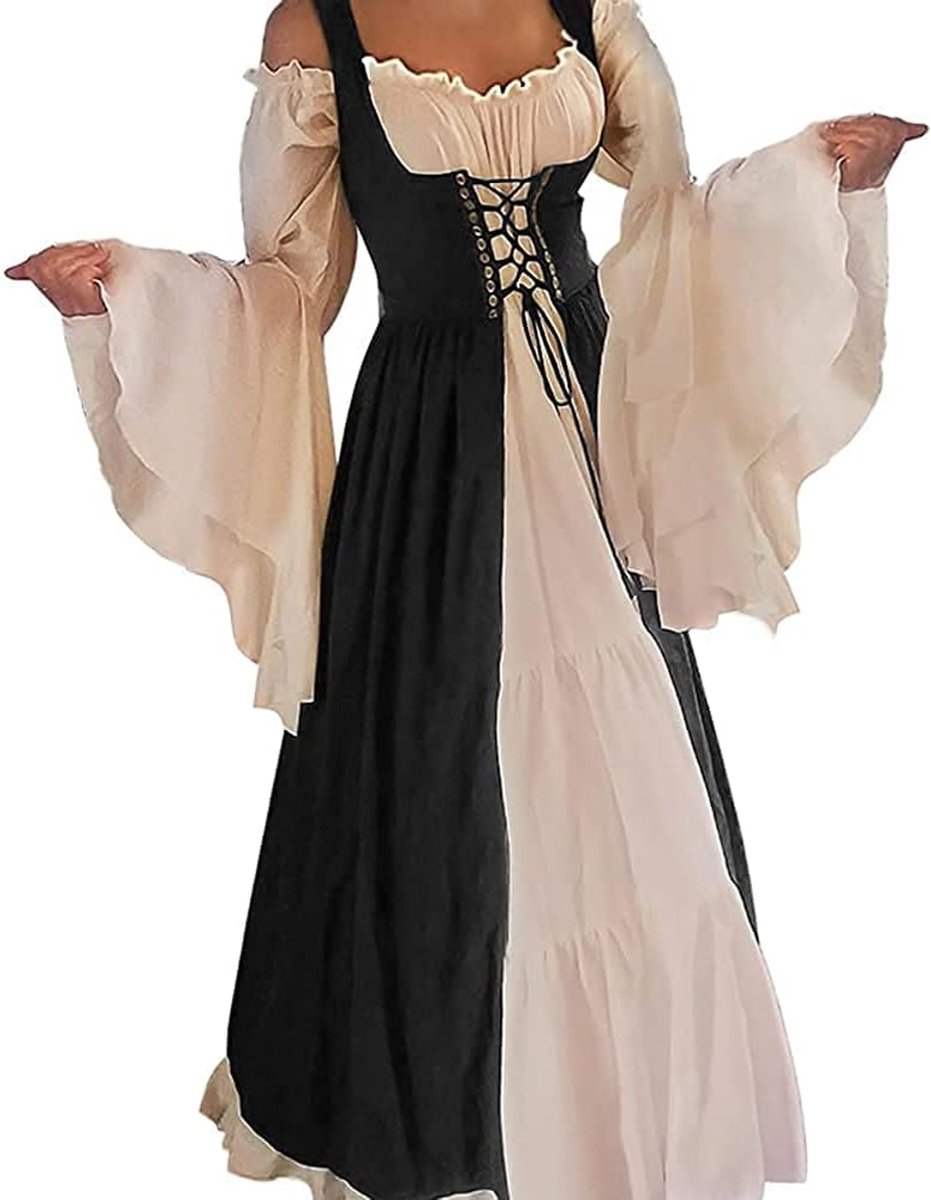 Costume Women Medieval Dress for Ren Fair Halloween Cosplay Black S/M