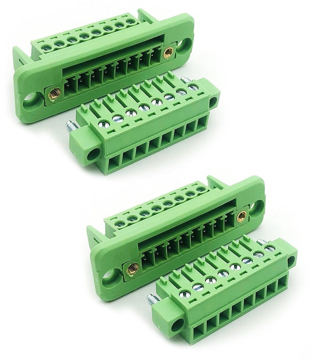 2 sets 8-polige 3,81 mm schroefklemmen verbindingsstekkers doorgangsklemmenblok Phoenix type, 8A 300V aansluitblok stekker stopcontact set, 16–28AWG