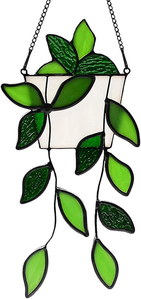 Plant gebrandschilderd glas raam opknoping, handgemaakte echt glas-in-lood paneel plant suncatchers voor thuis binnen raamdecoratie, geschenken voor plantenliefhebbers, vrouwen, Moederdag