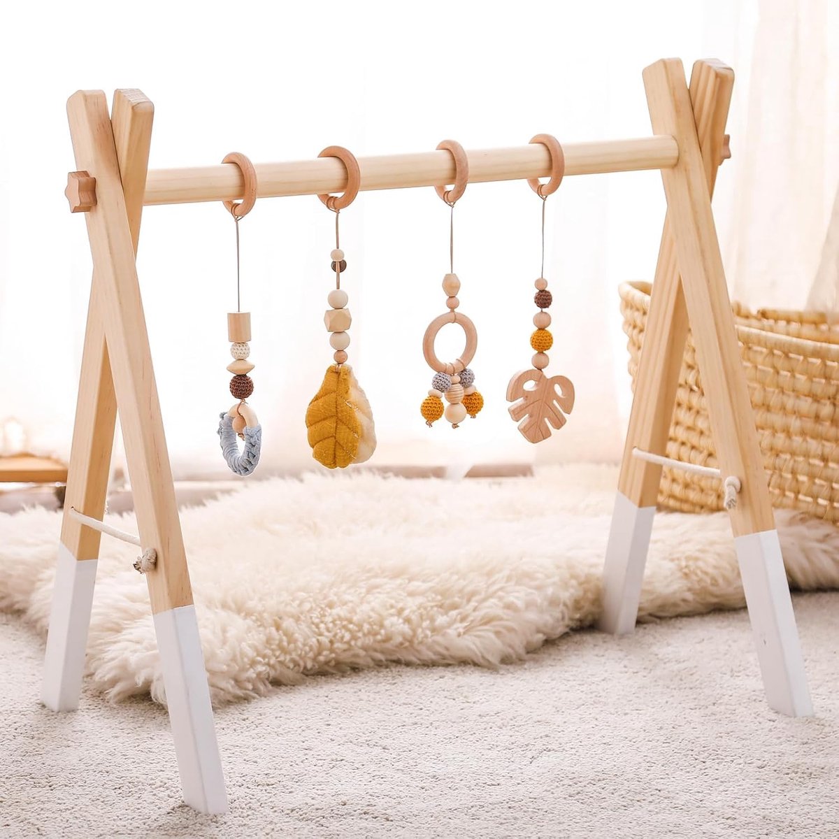 Baby hout baby gym houten baby speelboog pasgeborenen speelgoed speelboog activity center baby gele hanger ontwerp afneembare speelboog baby hout