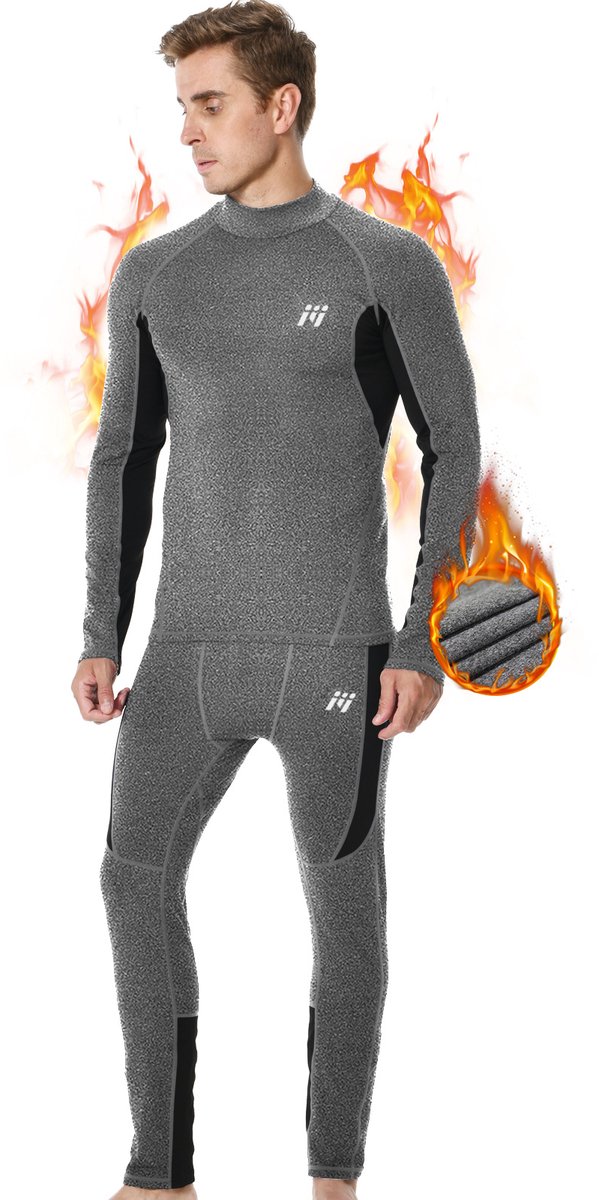 MEETYOO Thermisch ondergoed heren, thermische overall, thermo-pak, set thermo-broek, skipak, winterkleding voor skiën, gym, fietsen, voetbal, hardlopen