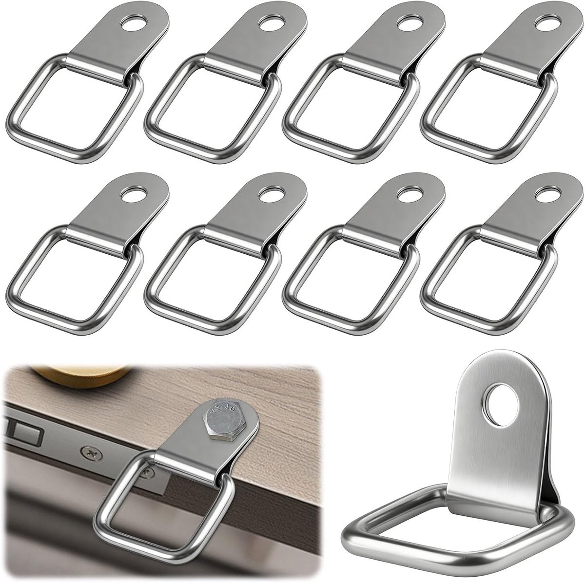 8 stuks sjorogen voor aanhangers, D-ring, sjorogen, roestvrij staal, zware belasting, sjorogen met belasting 200 kg, voor het vastzetten van lading, kajak, vracht, auto, aanhanger, accessoires