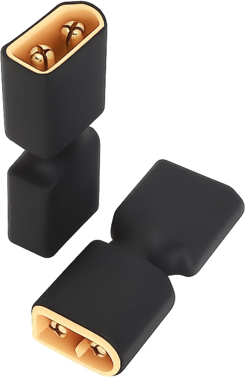 2 stuks Premium XT60 Adapter Male op Male, hoogstroming 60A stekker voor accu, 2-pins verbinding voor RC drones, modelbouw, auto, vliegtuig en andere elektronica, Hoogwaardige XT60 stekker