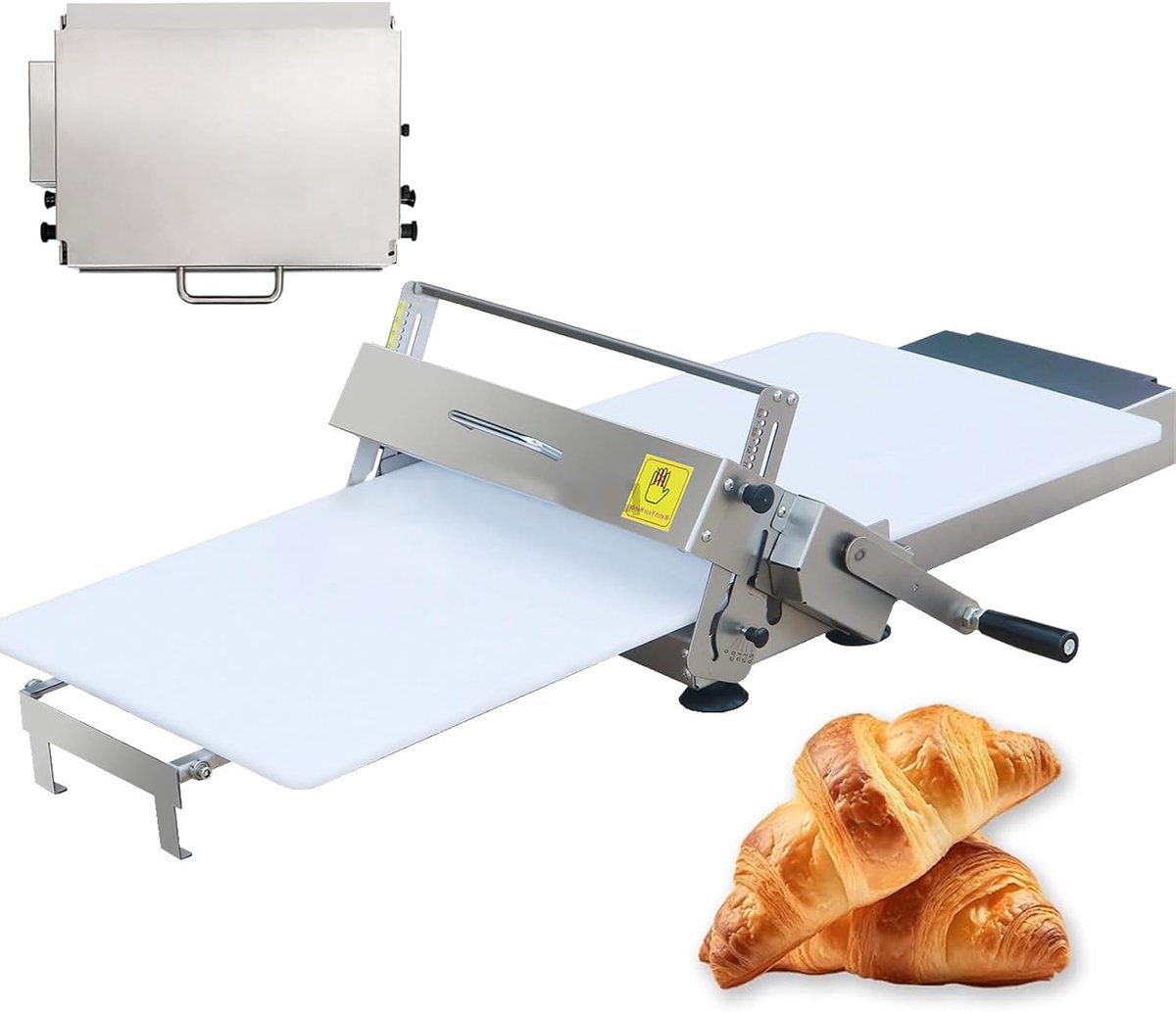 Deegroller, Deegroller Van Roestvrij Staal, Deegmachine met Een Persdikte Van 0,8"-0,9" Handmatige Knapperige Machine voor Fondant, Croissants, Pizza en Bladerdeeg A300