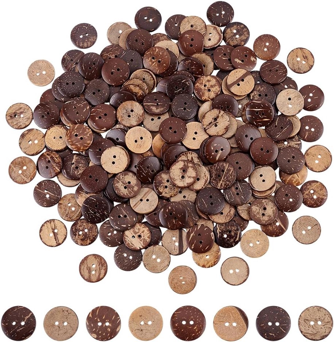 200 stuks natuurlijke kokosnootschaalknoppen 20,5 mm plat rond natuurlijke houten knop 2 gaten vintage schelpknop