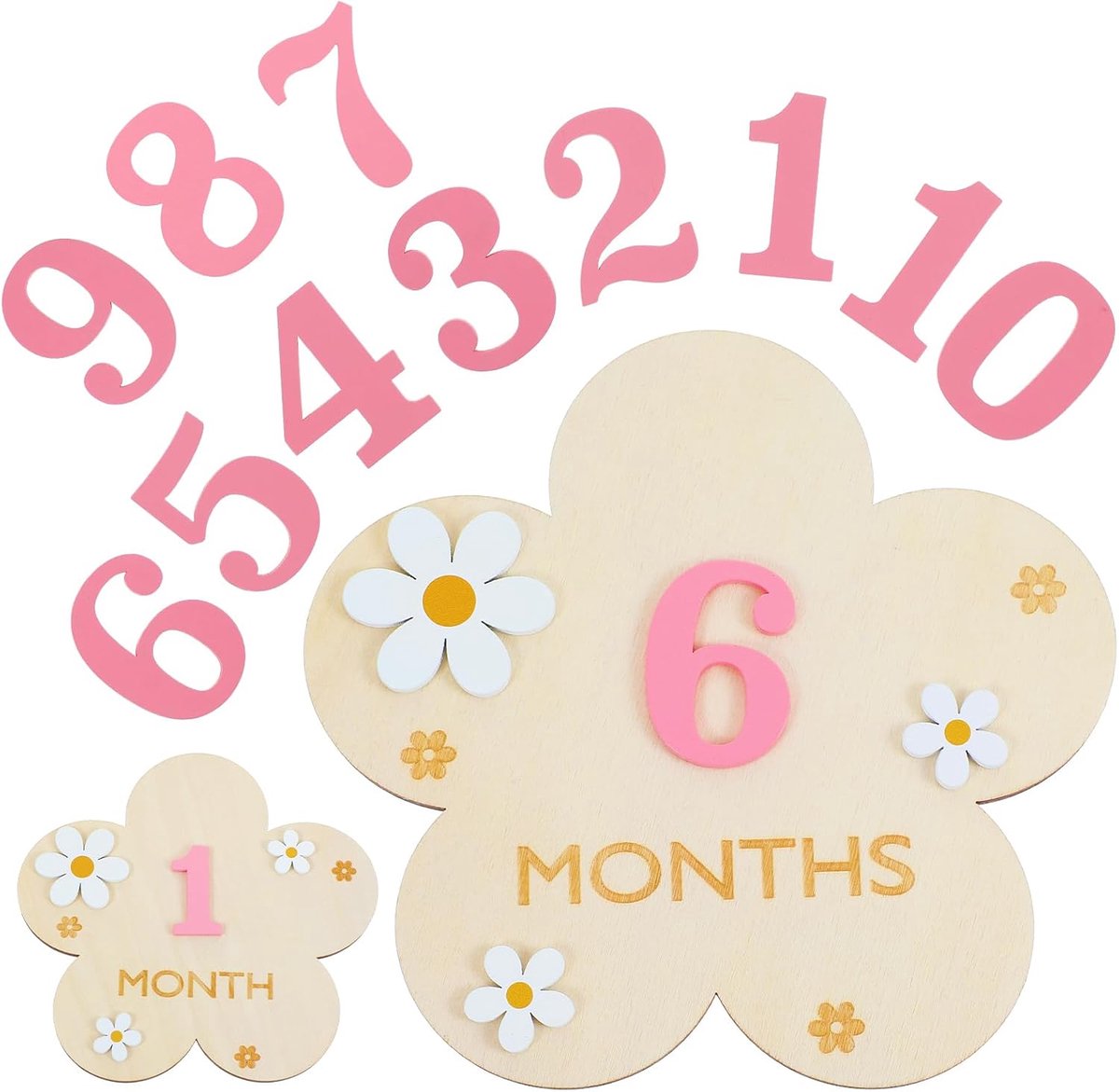 3D Baby Maandelijkse Mijlpaal Markers Schijf, Mijlpaal Houten Cirkels voor Baby Foto's, Aankondigingsbord voor Baby's, Baby Maanden Tekens, 1-12 Maand Mijlpaal Kaarten