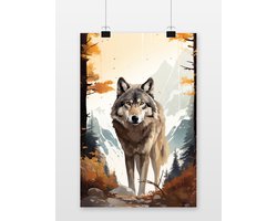 Poster Wolf - Wolf - Wolf in Bos - Dieren - Natuur - Woondecoratie - posters - formaat 50x70cm - S684