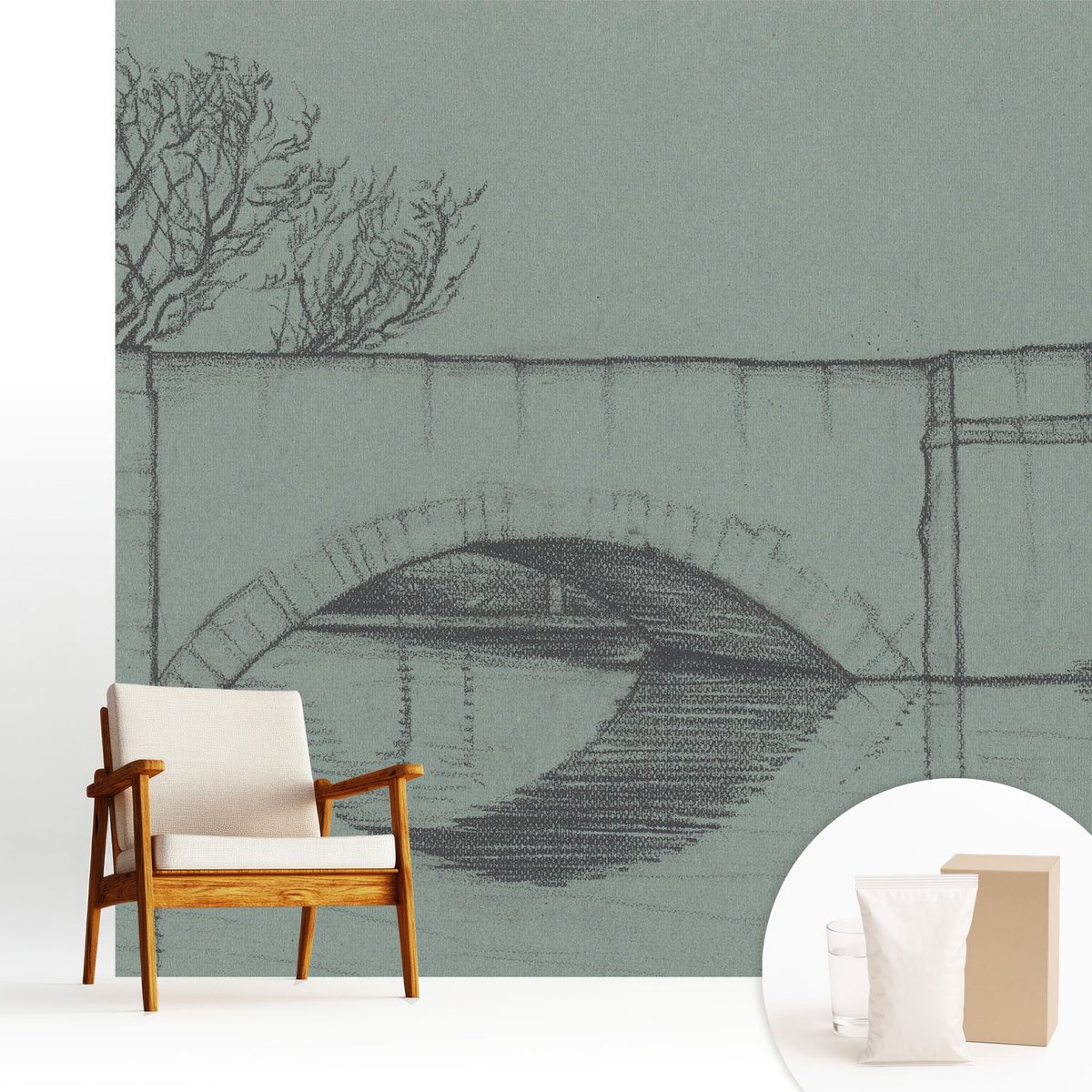 Wallfluent Fotobehang - Grijs Vliesbehang - 250x250 cm - Boogbrug Fotobehang Vlies - Hal behang Architectuur - Muurschildering - Woonkamer behang