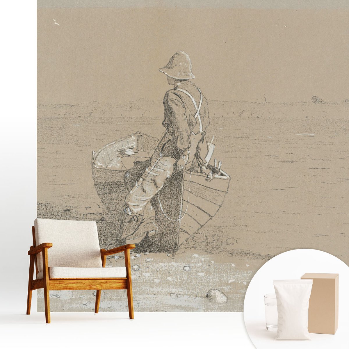 Wallfluent Fotobehang - Grijs Vliesbehang - 250x250 cm - Nostalgische Scène Muurschildering - Gang behang Landschappen - Fotobehang Vlies - Slaapkamer behang