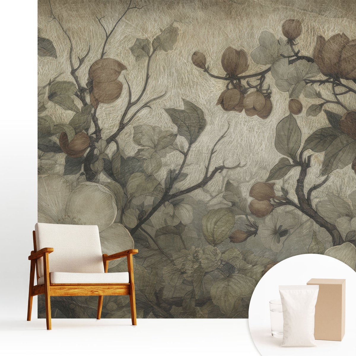 Wallfluent Fotobehang - Bruin Vliesbehang - 250x250 cm - Bloemenpracht Muurschildering - Gang behang Bloemen En Planten - Fotobehang Vlies - Slaapkamer behang
