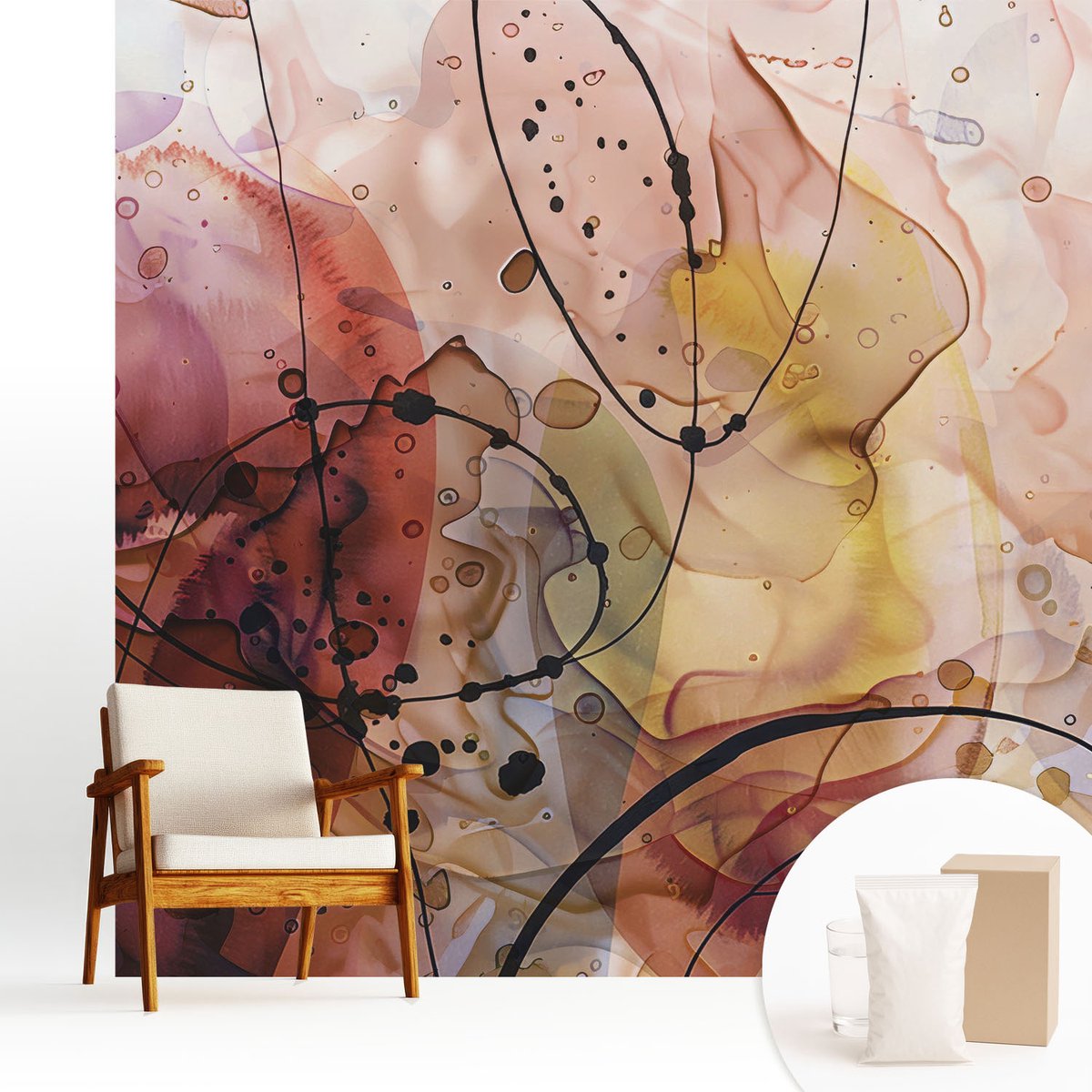Wallfluent Fotobehang - Bruin Vliesbehang - 250x250 cm - Abstracte Harmonie Muurschildering - Gang behang Abstractie - Fotobehang Vlies - Gang behang