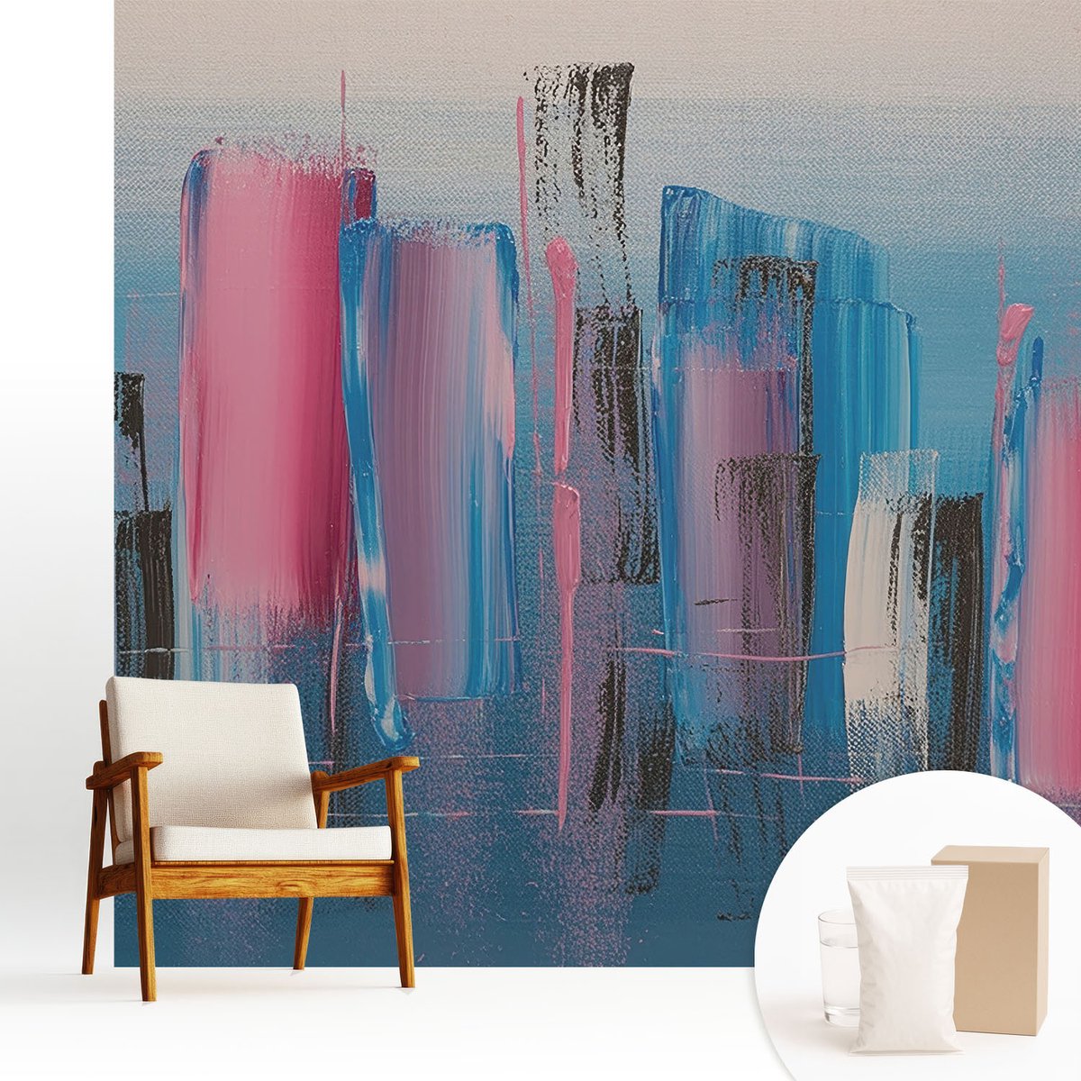 Wallfluent Fotobehang - Blauw Vliesbehang - 250x250 cm - Abstracte Strepen Fotobehang Vlies - Woonkamer behang Abstractie - Muurschildering - Woonkamer behang