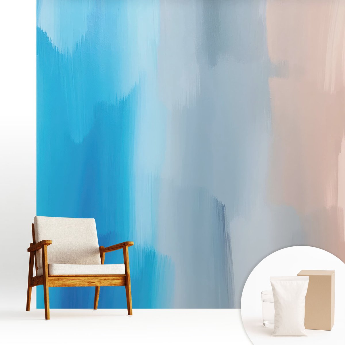 Wallfluent Fotobehang - Blauw Vliesbehang - 250x250 cm - Kleurrijke Abstractie Muurschildering - Gang behang Abstractie - Fotobehang Vlies - Slaapkamer behang