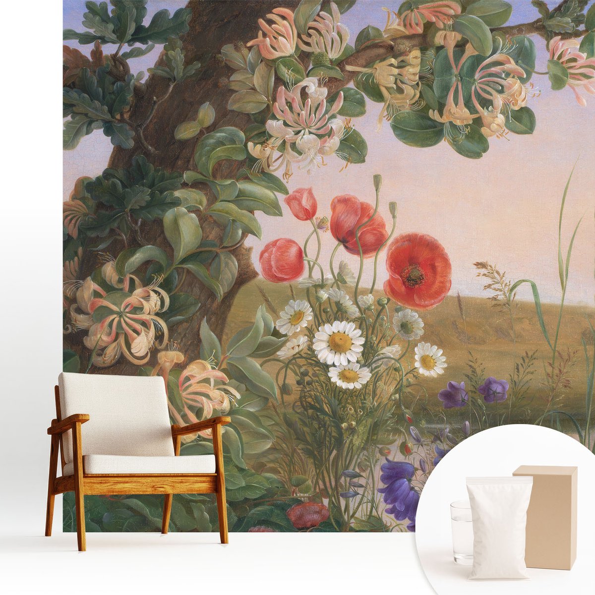 Wallfluent Fotobehang - Groente Vliesbehang - 250x250 cm - Bloemenidylle Fotobehang Vlies - Hal behang Landschappen - Muurschildering - Woonkamer behang
