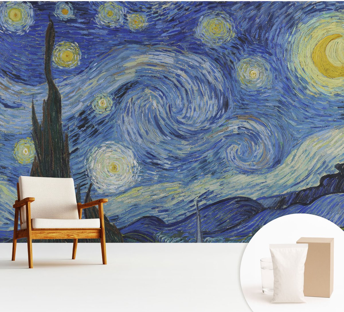 Wallfluent Fotobehang - Blauw Vliesbehang - 312x219 cm - Nachtvortex Muurschildering - Slaapkamer behang Deel - Fotobehang Vlies - Slaapkamer behang