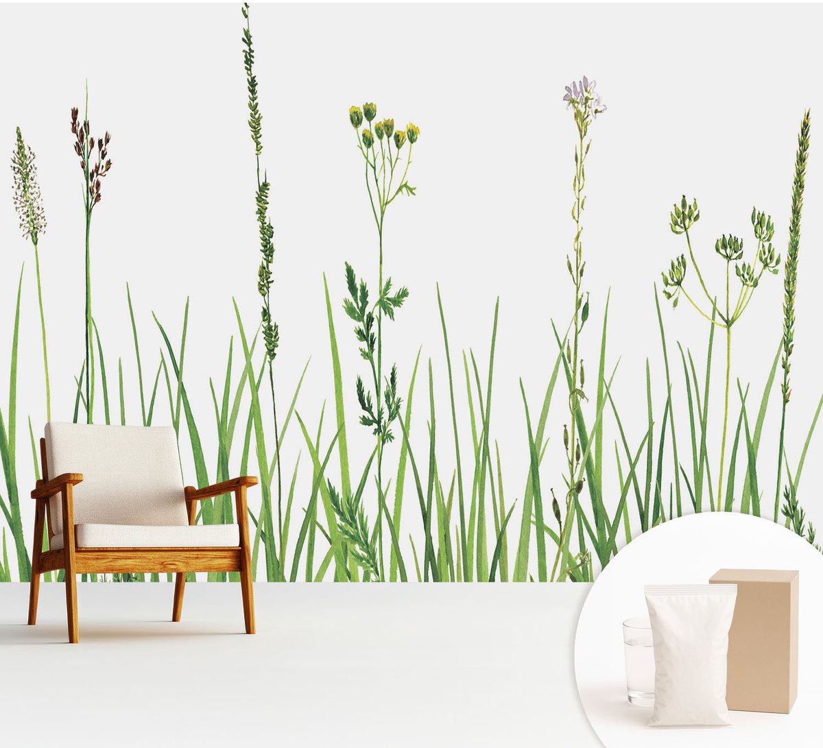 Wallfluent Fotobehang - Groente Vliesbehang - 312x219 cm - Subtiele Flora Fotobehang Vlies - Hal behang Bloemen En Planten - Muurschildering - Woonkamer behang