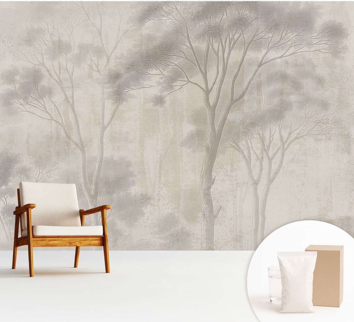 Wallfluent Fotobehang - Wit Vliesbehang - 312x219 cm - Stijlvolle Harmonie Fotobehang Vlies - Woonkamer behang Landschappen - Muurschildering - Hal behang
