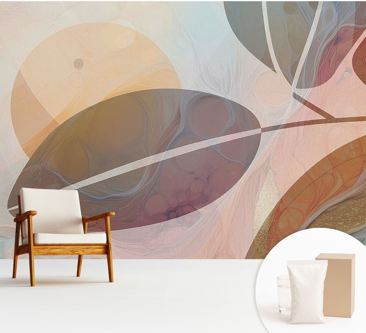 Wallfluent Fotobehang - Grijs Vliesbehang - 312x219 cm - Harmonieuze Bladeren Muurschildering - Slaapkamer behang Abstractie - Fotobehang Vlies - Slaapkamer behang