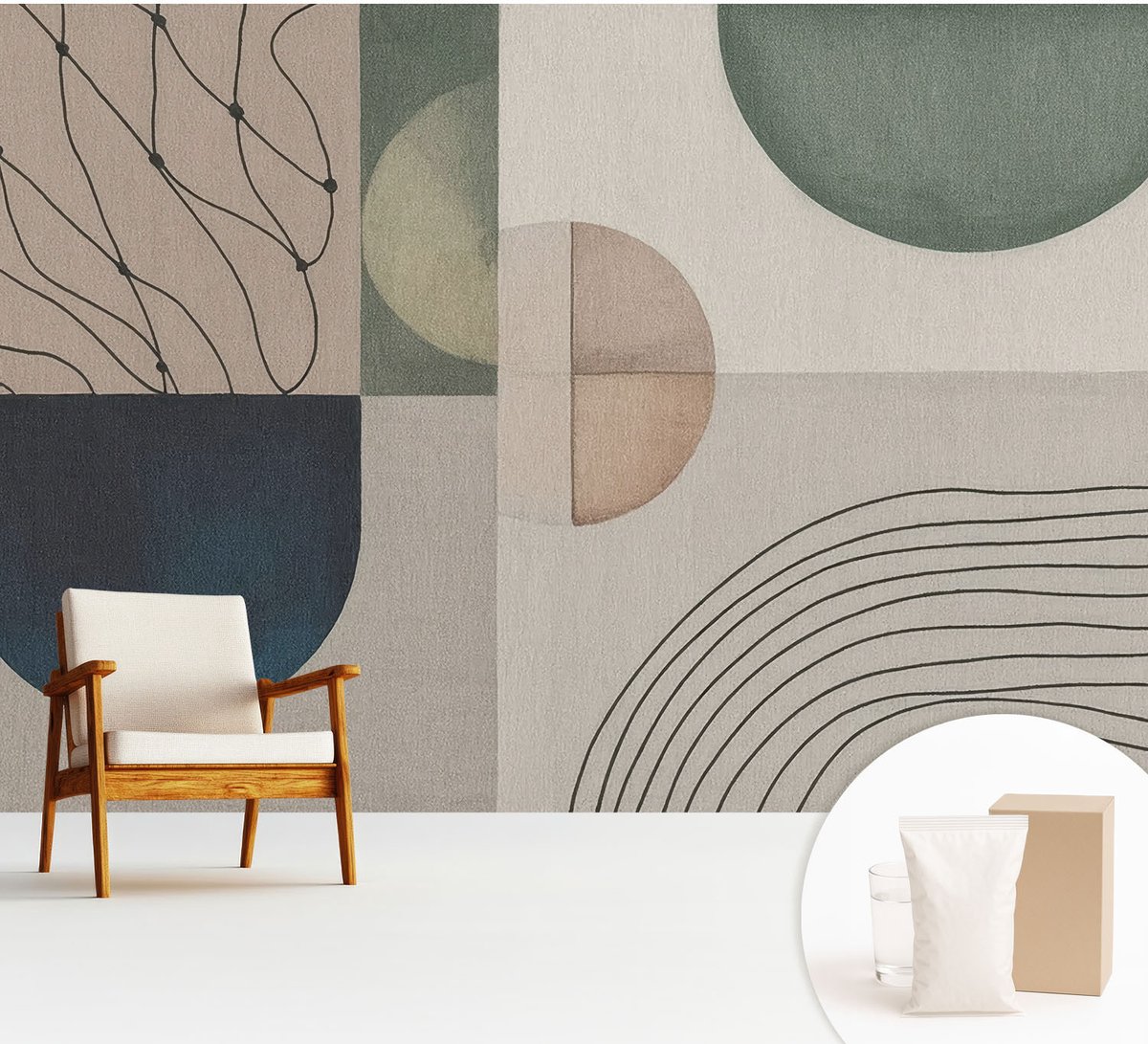 Wallfluent Fotobehang - Beige Vliesbehang - 312x219 cm - Geometrische Vormen Fotobehang Vlies - Hal behang Abstractie - Muurschildering - Woonkamer behang