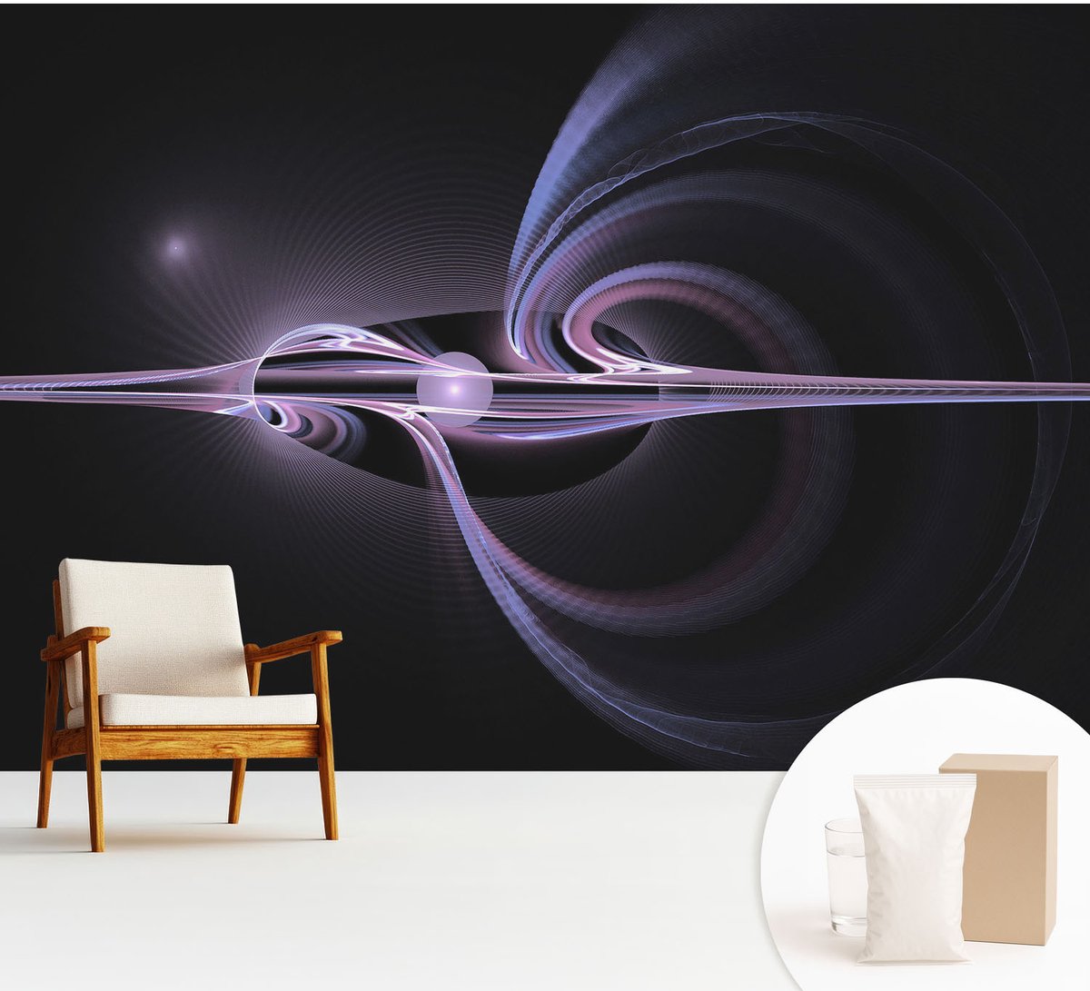 Wallfluent Fotobehang - Zwart Vliesbehang - 312x219 cm - Kosmische Abstractie Fotobehang Vlies - Woonkamer behang Abstractie - Muurschildering - Hal behang