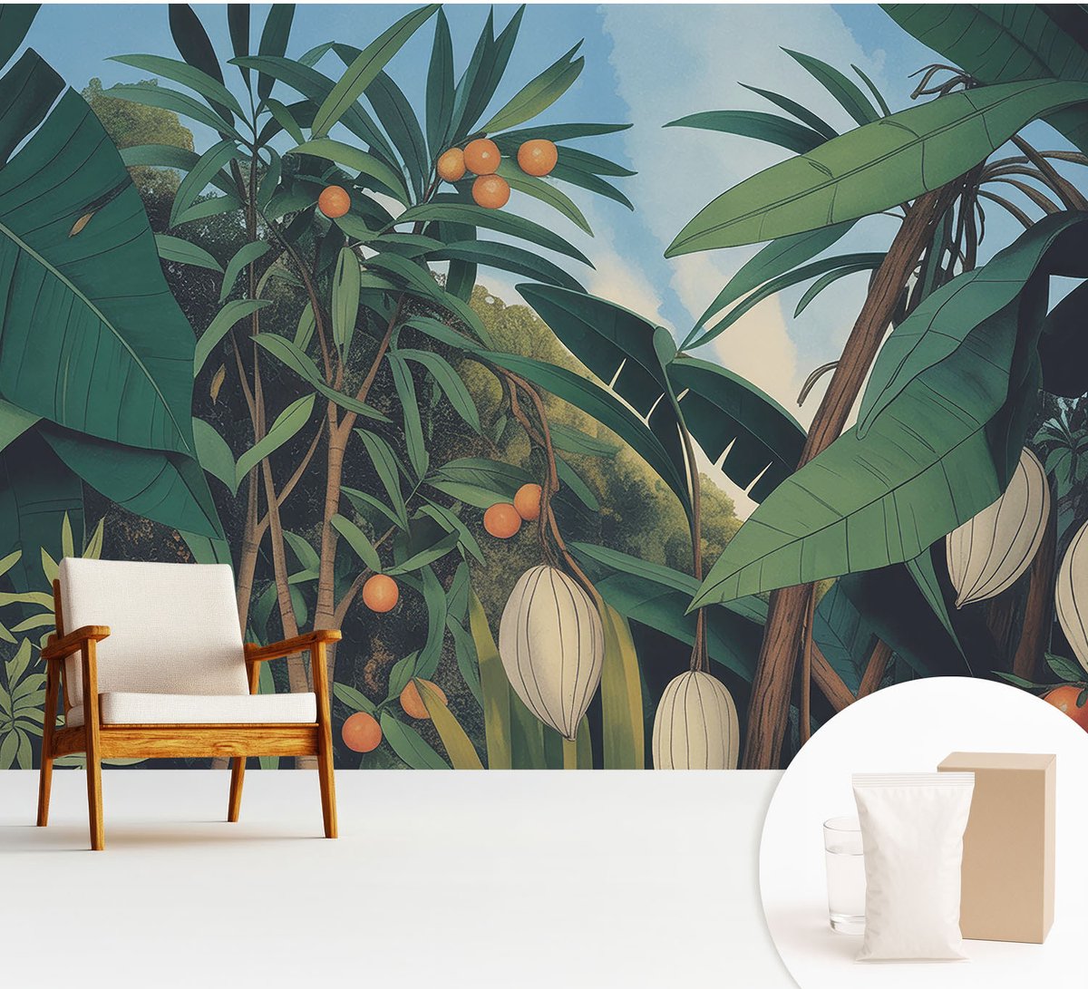 Wallfluent Fotobehang - Groente Vliesbehang - 312x219 cm - Tropische Jungle Muurschildering - Gang behang Bloemen En Planten - Fotobehang Vlies - Slaapkamer behang
