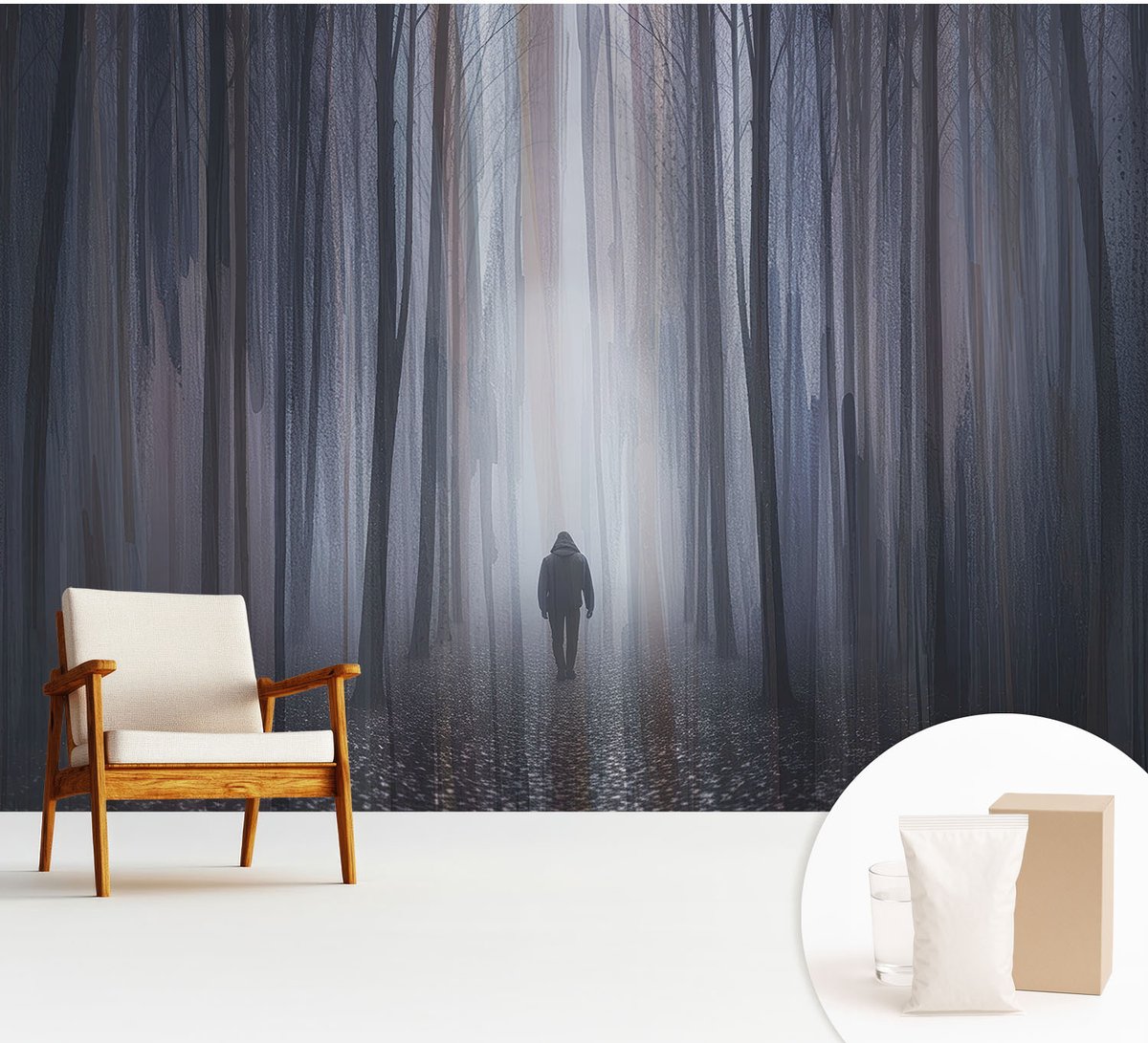 Wallfluent Fotobehang - Grijs Vliesbehang - 312x219 cm - Bosstilte Muurschildering - Gang behang Landschappen - Fotobehang Vlies - Slaapkamer behang
