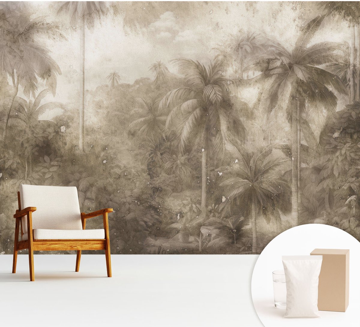 Wallfluent Fotobehang - Bruin Vliesbehang - 312x219 cm - Exotisch Landschap Fotobehang Vlies - Woonkamer behang Bloemen En Planten - Muurschildering - Woonkamer behang