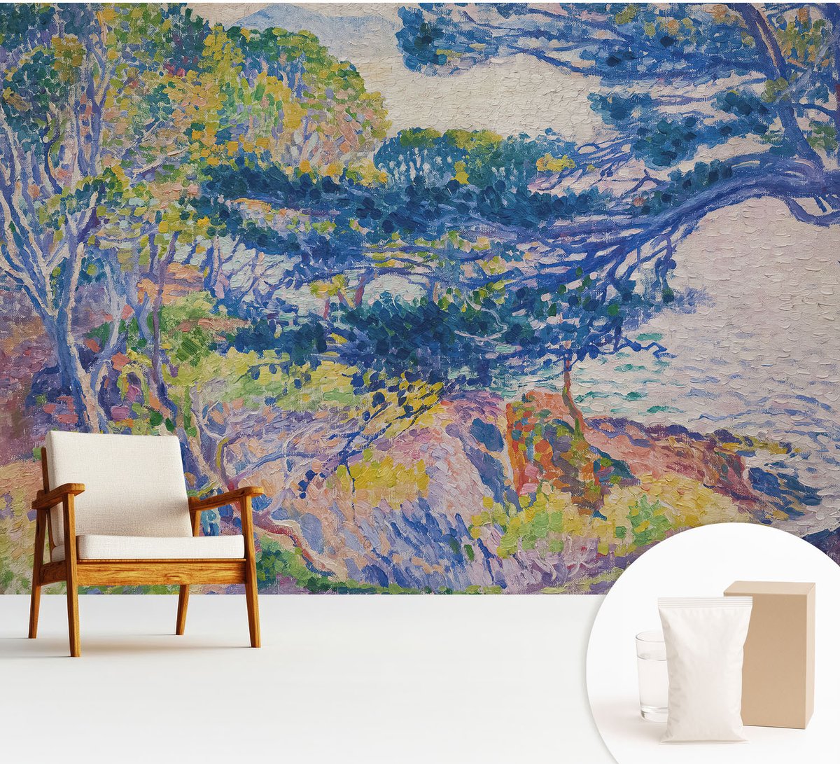 Wallfluent Fotobehang - Blauw Vliesbehang - 312x219 cm - Impressionistisch Landschap Fotobehang Vlies - Woonkamer behang Landschappen - Muurschildering - Woonkamer behang