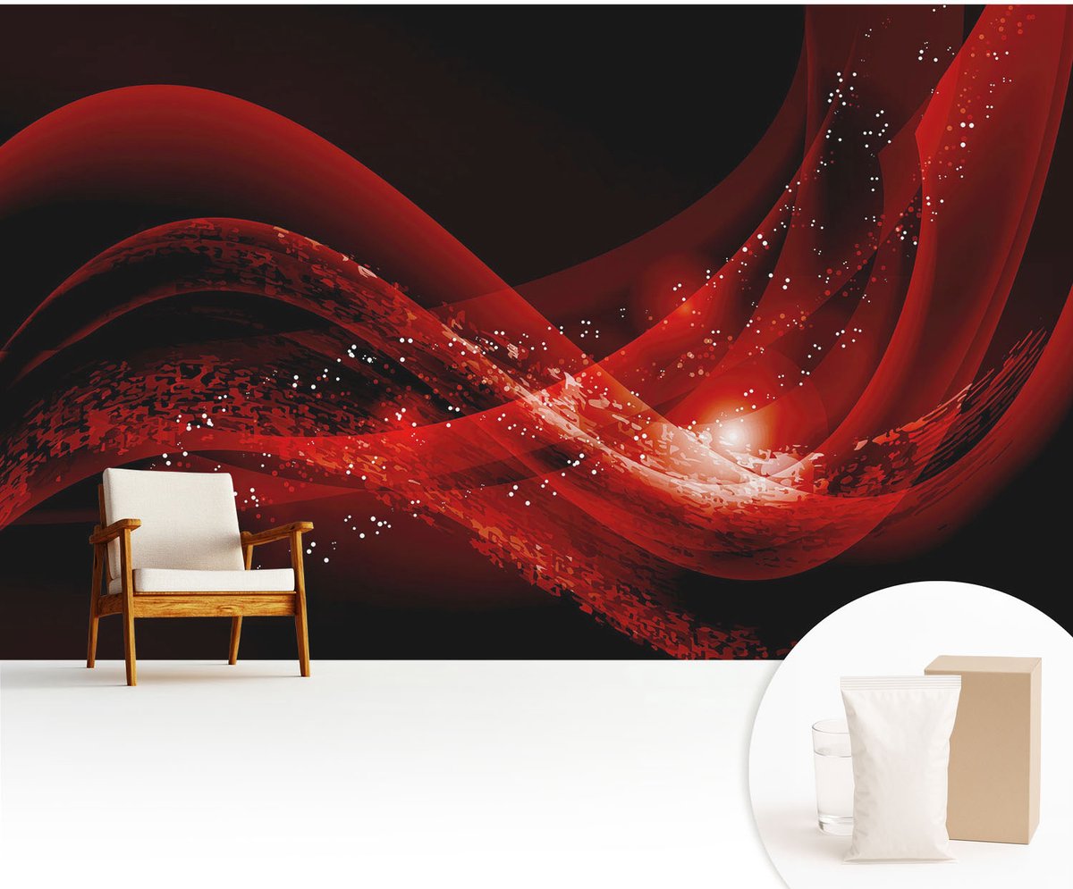 Wallfluent Fotobehang - Zwart Vliesbehang - 416x254 cm - Rode Vortex Fotobehang Vlies - Woonkamer behang Abstractie - Muurschildering - Hal behang