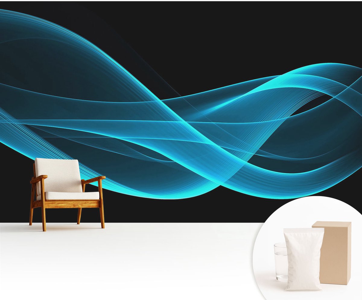 Wallfluent Fotobehang - Zwart Vliesbehang - 416x254 cm - Opvallende Golven Fotobehang Vlies - Woonkamer behang Abstractie - Muurschildering - Hal behang