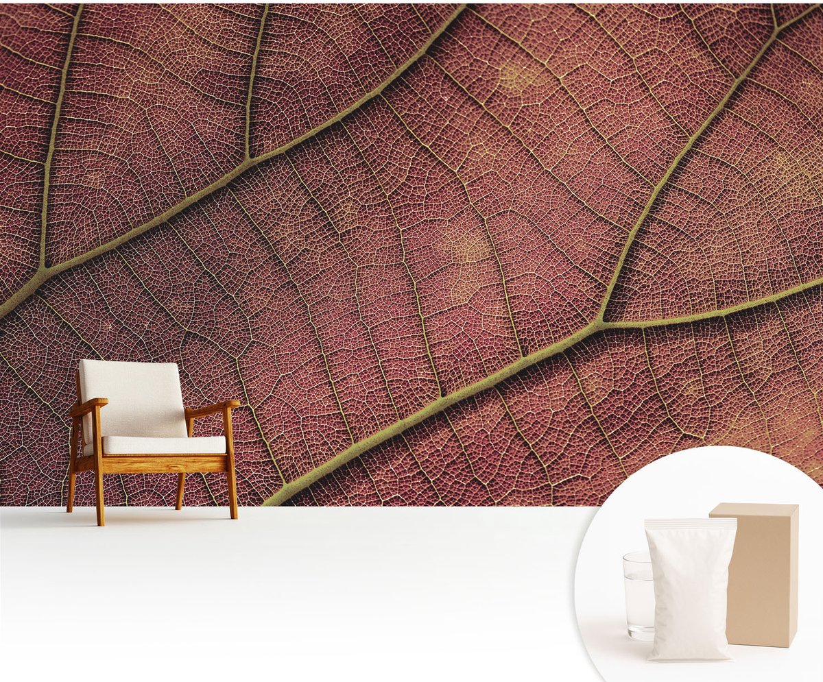 Wallfluent Fotobehang - Bruin Vliesbehang - 416x254 cm - Bladachtige Textuur Fotobehang Vlies - Hal behang Texturen - Muurschildering - Hal behang
