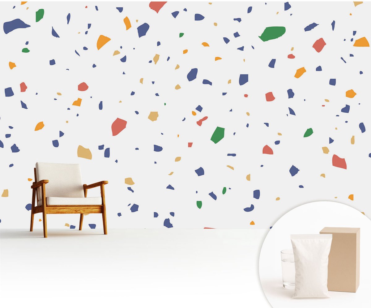 Wallfluent Fotobehang - Wit Vliesbehang - 416x254 cm - Regenboogstukjes Fotobehang Vlies - Hal behang Achtergronden En Patronen - Muurschildering - Woonkamer behang