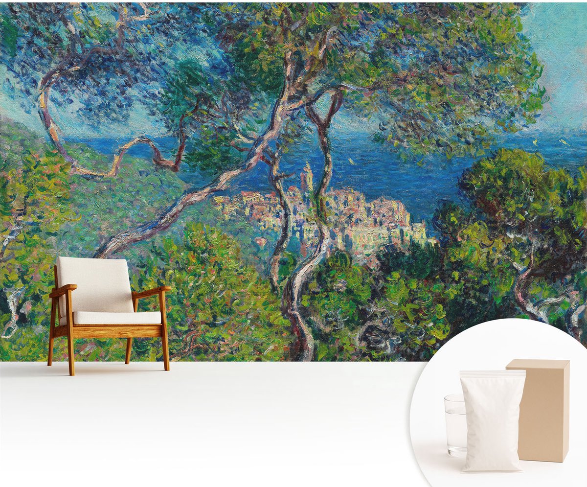 Wallfluent Fotobehang - Groente Vliesbehang - 416x254 cm - Uitzicht Op De Middellandse Zee Muurschildering - Gang behang Landschappen - Fotobehang Vlies - Gang behang