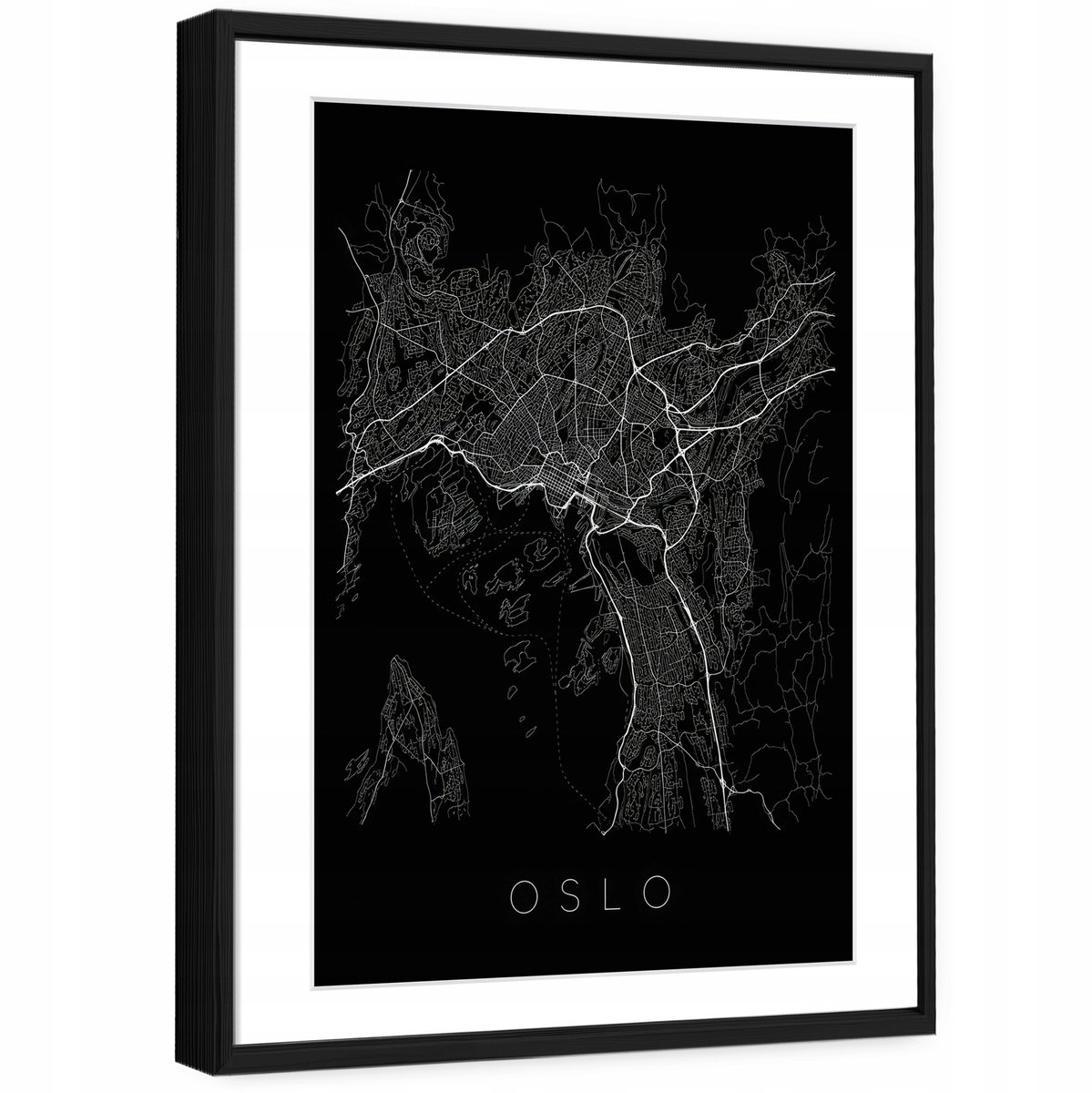 WALLARENA Schilderij met reliëf en passe-partout 100x70 cm - zwarte lijst - skyline van Oslo in loftstijl - wanddecoratie voor woonkamer en slaapkamer