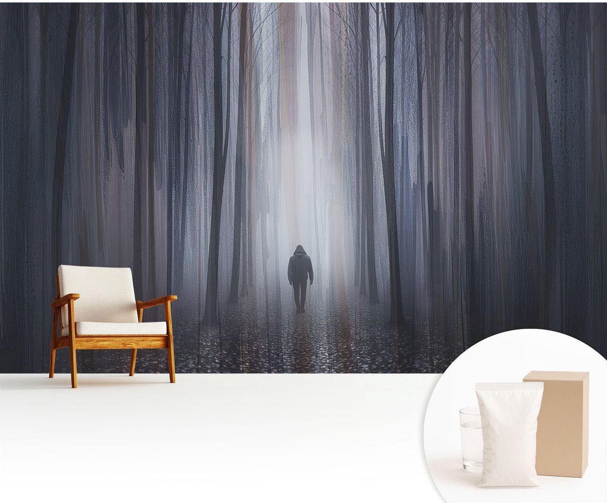 Wallfluent Fotobehang - Grijs Vliesbehang - 416x254 cm - Bosstilte Muurschildering - Slaapkamer behang Landschappen - Fotobehang Vlies - Slaapkamer behang