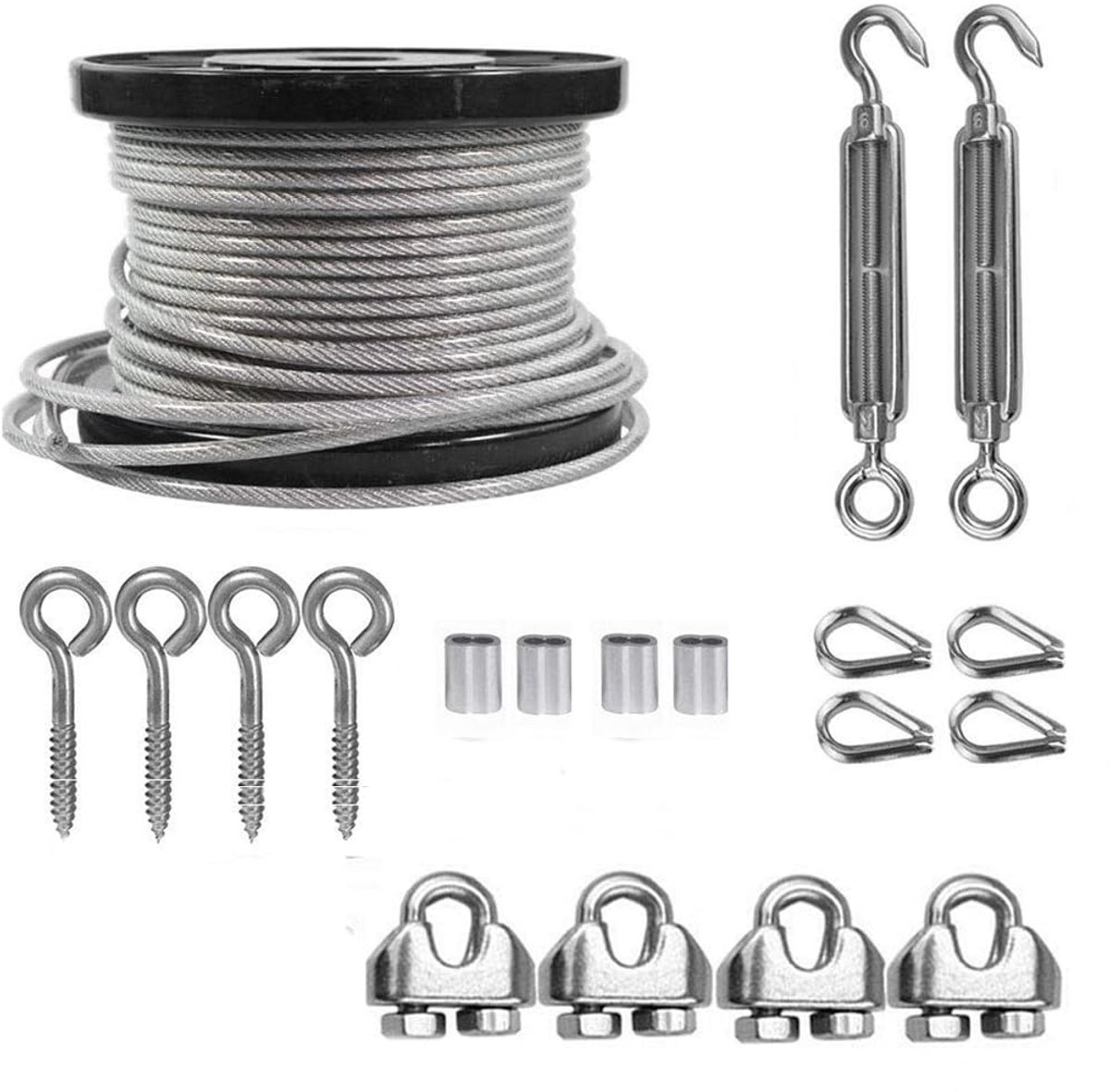 NEWFUN Wire Rope 5 mm, M6 Cable Tensioner, Stainless Steel, 30 m, PVC Sheathed, Steel Cable for Clotheslines, Garden - ShopVlot