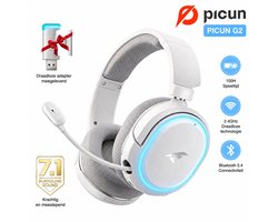Picun G2- Bedrade Gaming Headset-Over Ear Koptelefoon Draadloos- Draadloze Headset met Microfoon - Bluetooth 5.3 - Geschikt voor PC/PS5/PS4/Switch - Inklapbaar - - Bluetooth Headset - Wit
