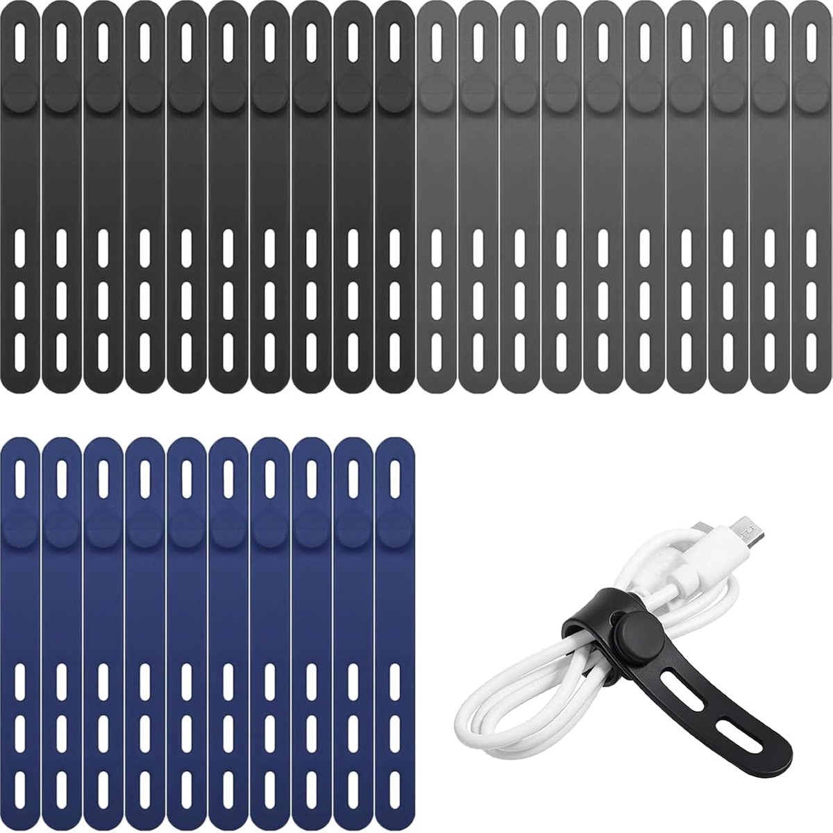 30 stuks siliconen kabelbinders, hersluitbaar, kleine kabelbinders, verstelbare kabelorganizer voor het bundelen van - ShopVlot