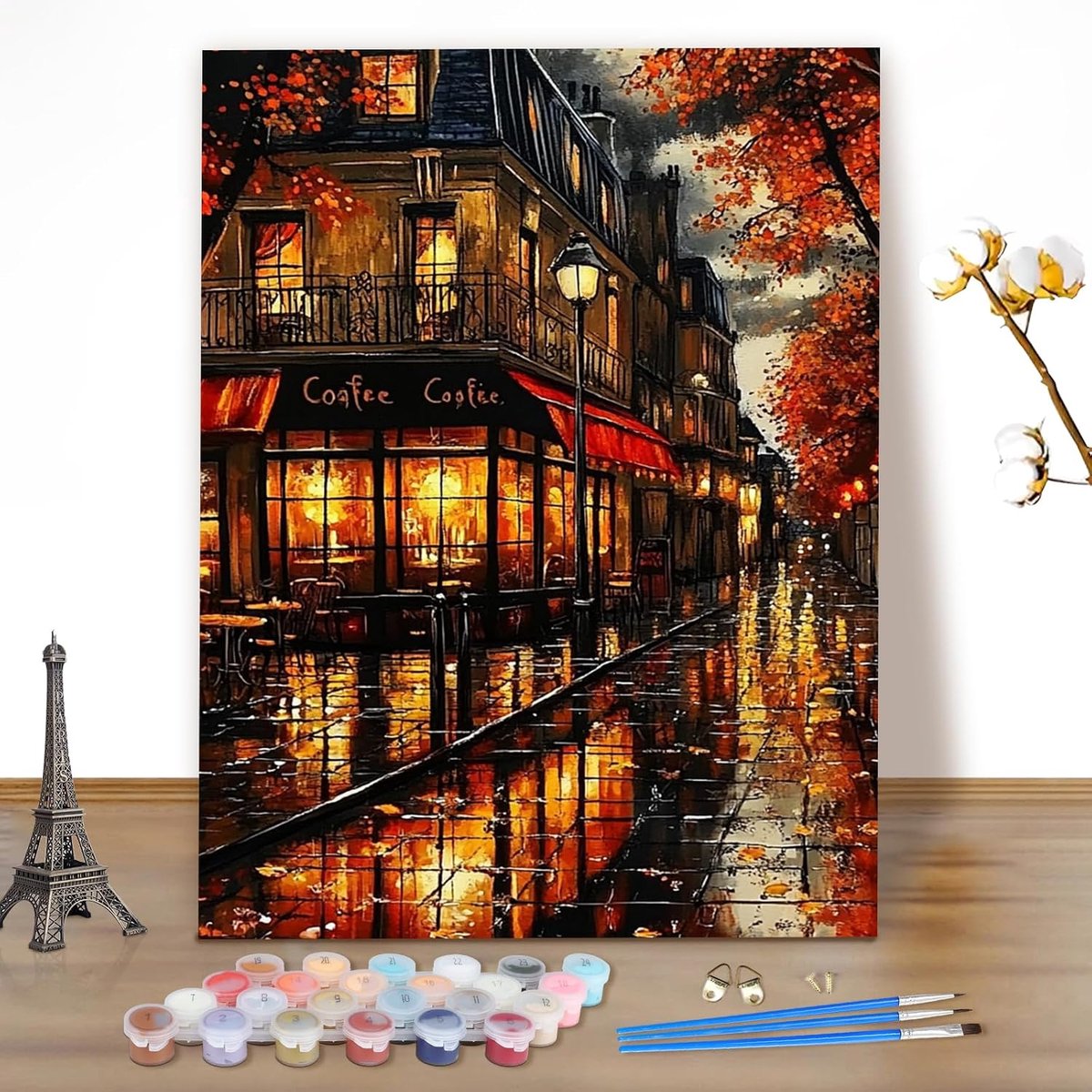 Schilderen op nummers - schilderij regenachtige nacht - DIY olie schilderset - perfect voor wanddecoratie - ShopVlot