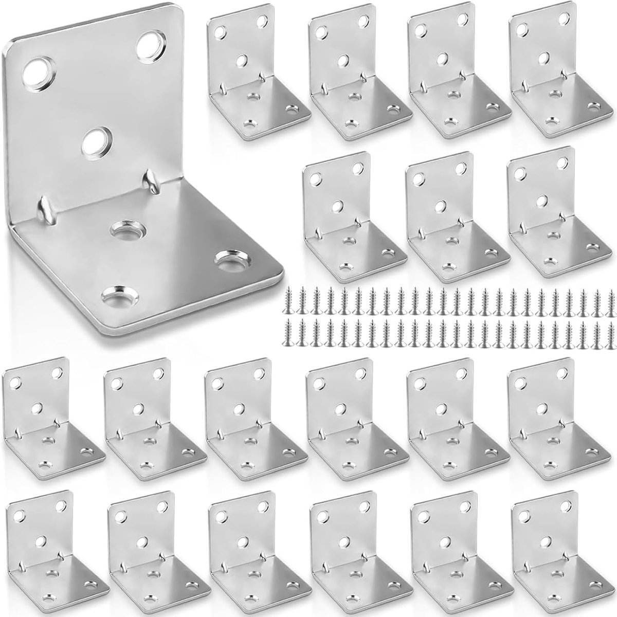 20 x Stainless Steel Corner Corner Bracket / Shelf Holders, 90 Degrees, Rectangular Holder, 40 x 40 mm - ShopVlot