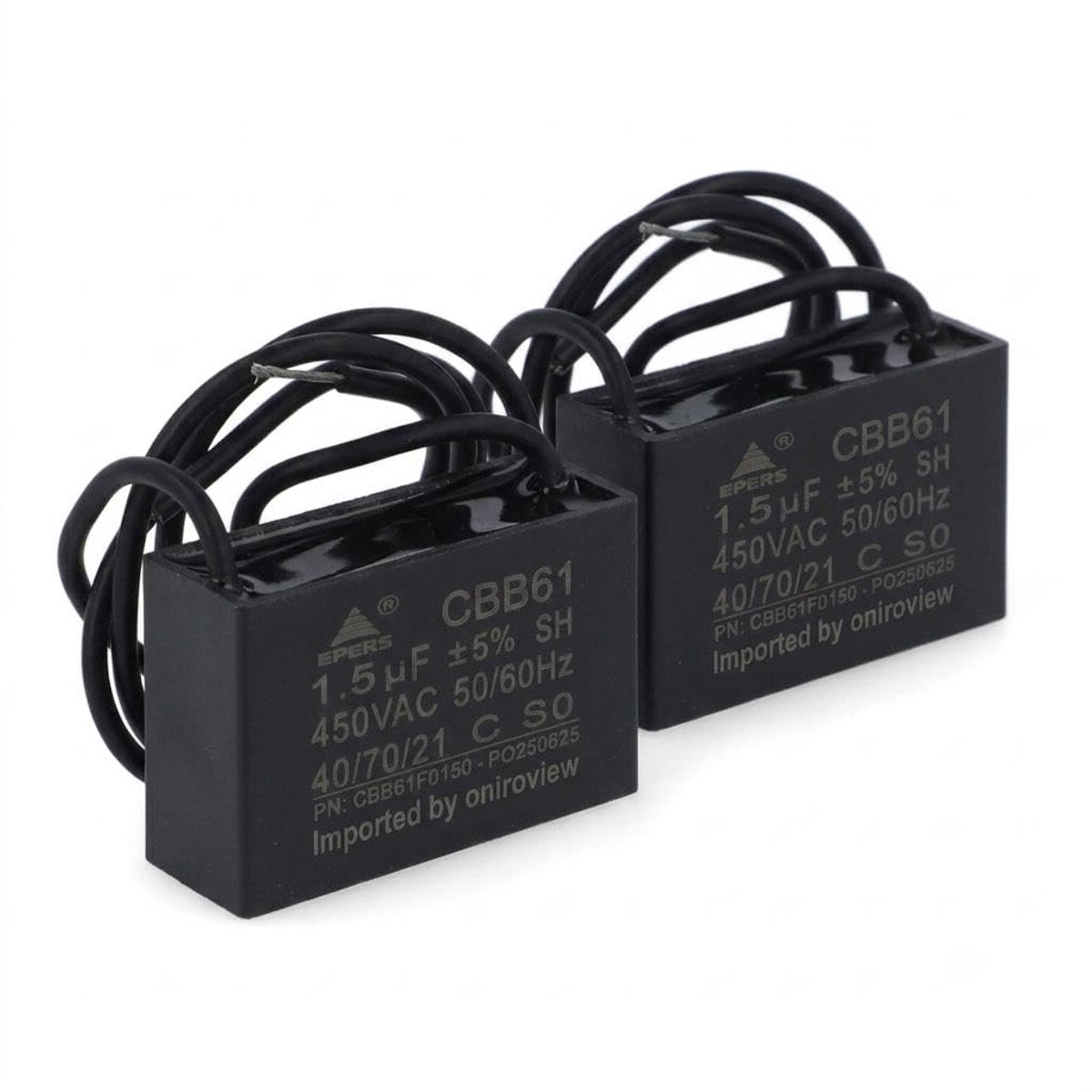 CBB61 Inschakelcondensator en eenfasige motoren, 1,5 uF 450 V, kabel 10 cm, polypropyleen, 2 stuks - ShopVlot