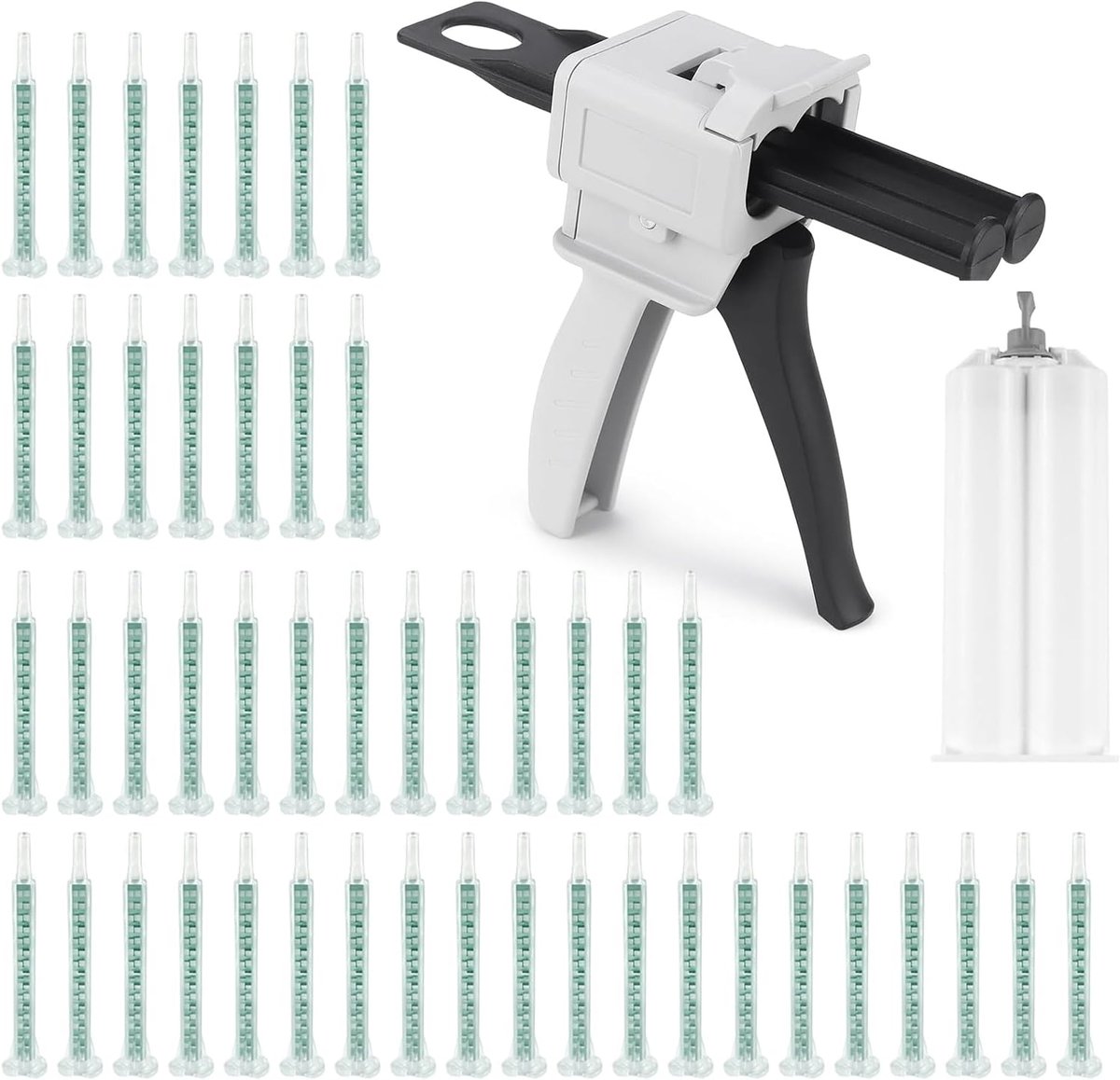 2k Glue Gun Set, 50ml Epoxy Glue Gun, 1:1 Dispensing Gun AB with Cartridge, 50 Pcs Static Mixing Nozzles for Extruding - ShopVlot