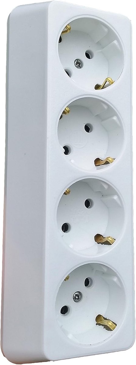 SnelShoppen - 4-way surface-mounted socket, EU-made, multiple plug power strip, 4 sockets, surface-mounted coupler, white, ideaal voor thuis, kantoor,