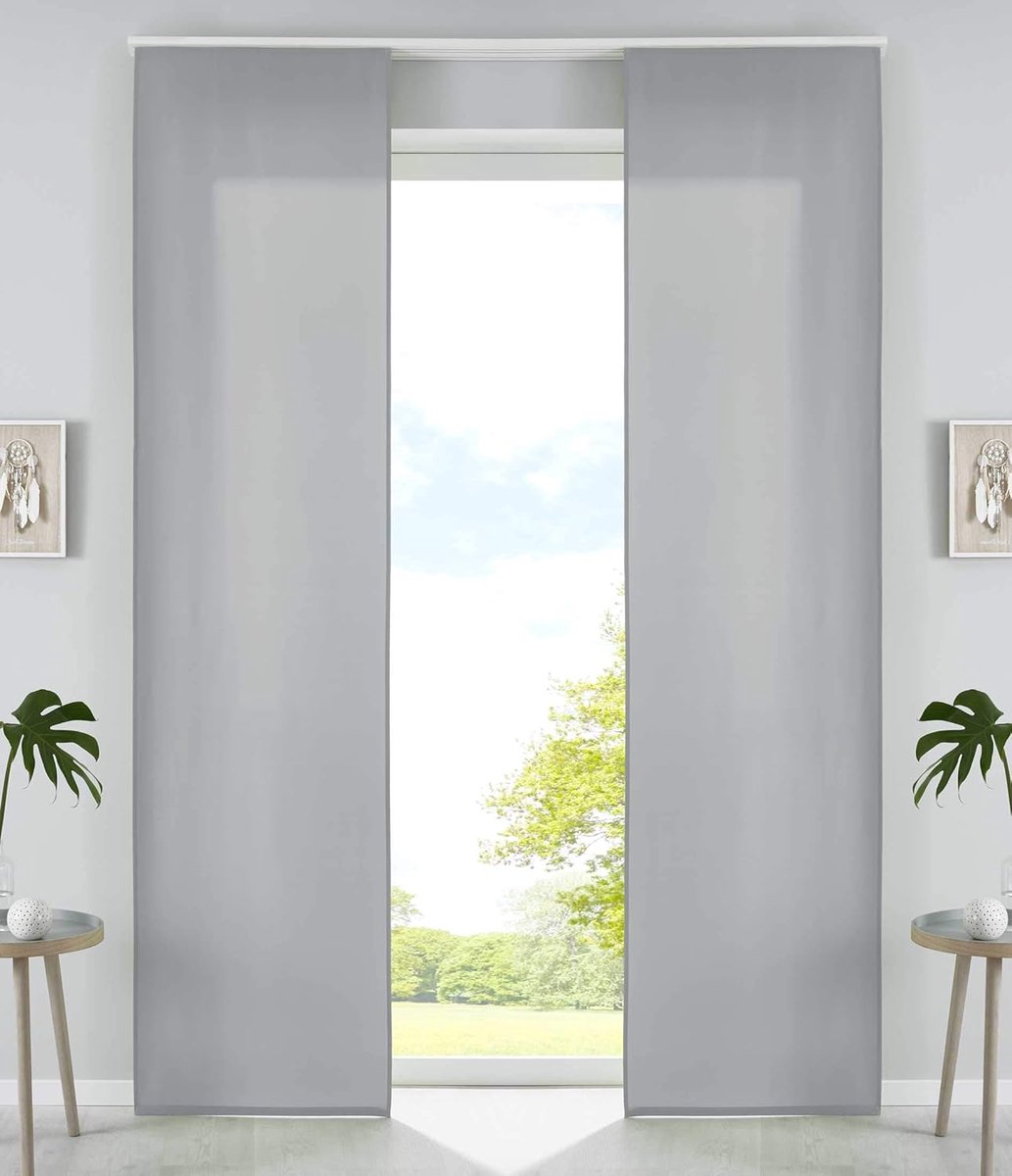 Set van 2 schuifgordijnen, paneelgordijnen, microvezel gordijn, schuifgordijn H x B 245 x 60 cm, mat paneelwagen, verzwaringsstangen, 85600N2